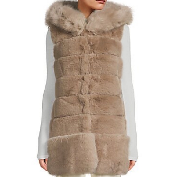 Belle Fare Premium Fur Collection Faux Fur Longline Hooded Vest Medium Nwt ❤️ - Picture 4 of 9